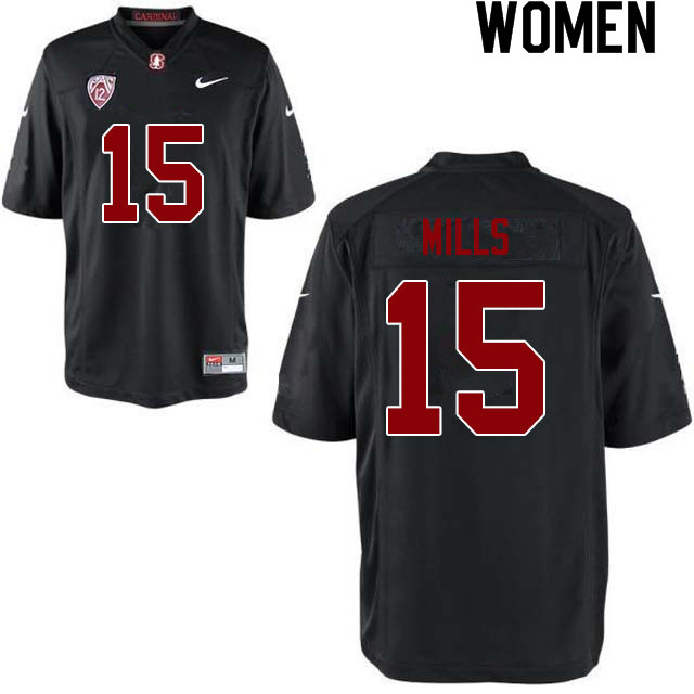 Women #15 Davis Mills Stanford Cardinal College Football Jerseys Sale-Black - Click Image to Close